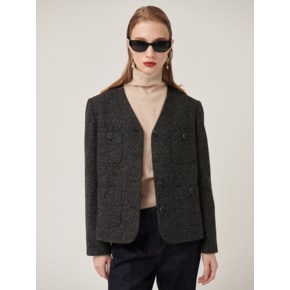 V NECK TWEED JACKET