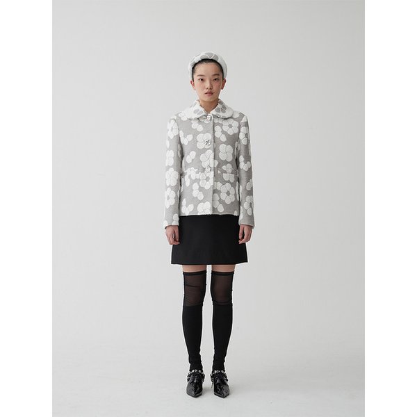 JACQUARD ROUND COLLAR JACKET_GRAY&WHITE