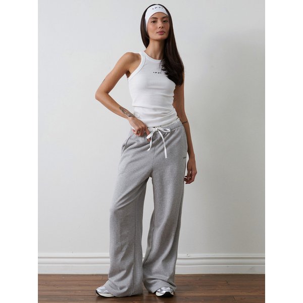 새틴 레이어드 스웻팬츠 그레이