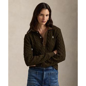 폴로 랄프 로렌 여성 케이블 니트 코튼 롱 슬리브 폴로 셔츠(WMPOKNINB920292201)