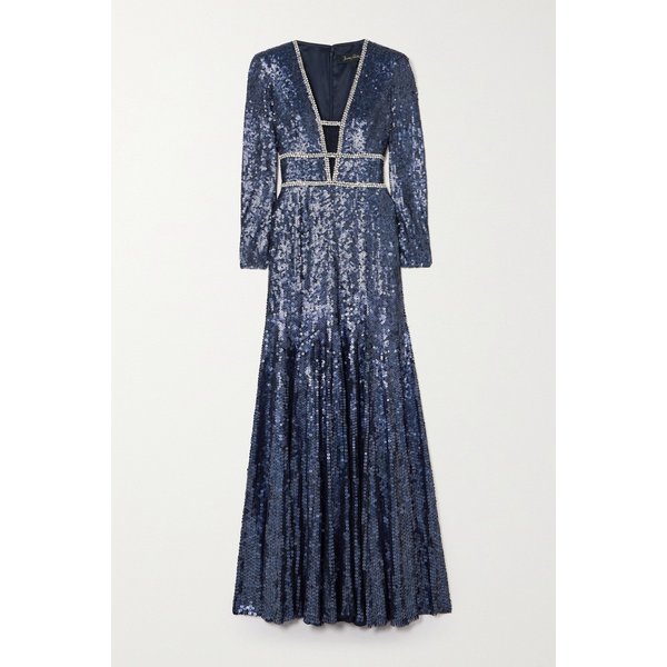 제니 팩햄 셀레스티아 크리스털 장식 시퀸 튤 가운 네이비 1647597316067029