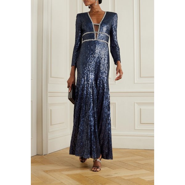 제니 팩햄 셀레스티아 크리스털 장식 시퀸 튤 가운 네이비 1647597316067029