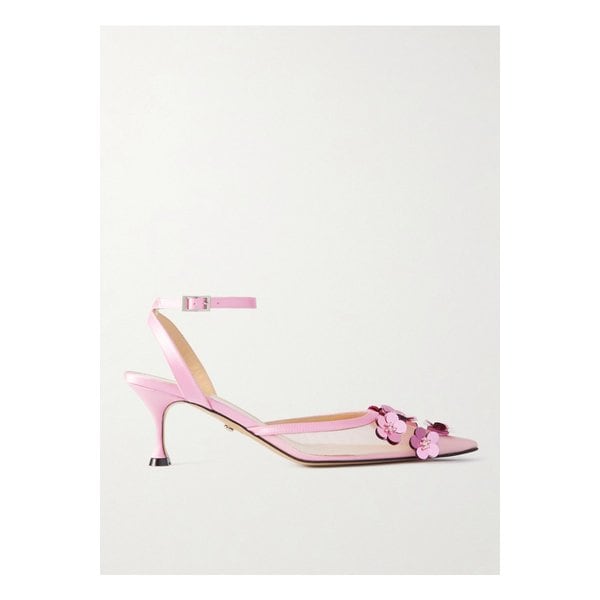 장식 새틴 트리밍 메시 펌프스 핑크 1647597324851136
