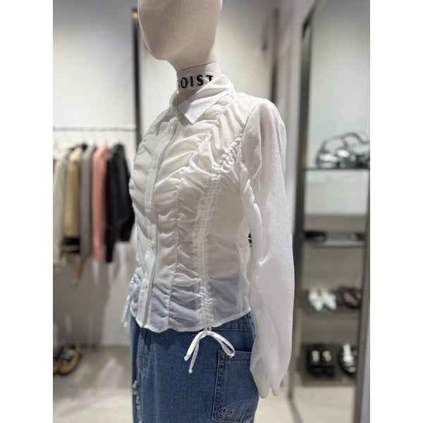 [여주점] 셔링 끈 스트링 슬림핏 블라우스 ER2WB562