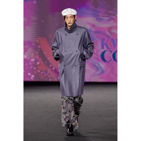 26SS DEEP BLUE HIGH NECK DOUBLE BREASTED COAT