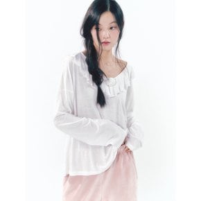 Rose Brooch Frill Long Sleeve White