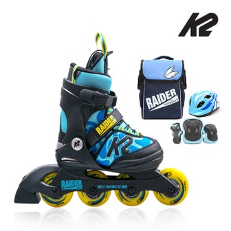 K2스케이트 [추가다쿠+][K2] 레이더프로밀리터리블루 아동인라인 사이즈조절 가방보호대헬멧