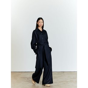 Wool shirt jumpsuit (navy)