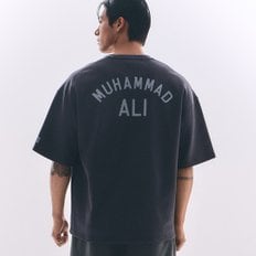 ALI 오버핏 레터링 숏슬리브 차콜