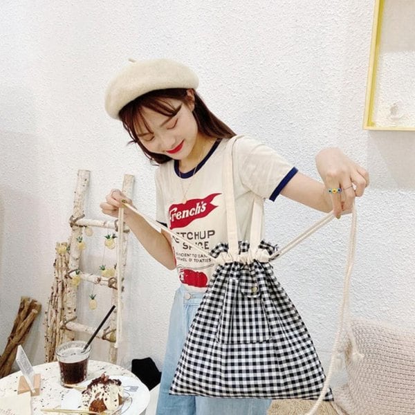 [옷자락] 여성 캐주얼 캔버스 복주머니 외부포켓 숄더백