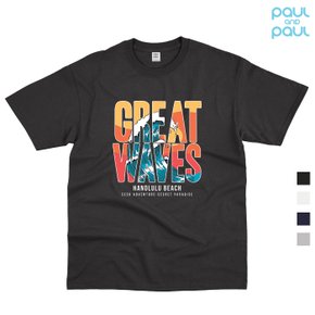 GREAT WAVES 옆트임 오버핏 남여공용 반팔 20수 4컬러