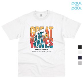 GREAT WAVES 옆트임 오버핏 남여공용 반팔 20수 4컬러