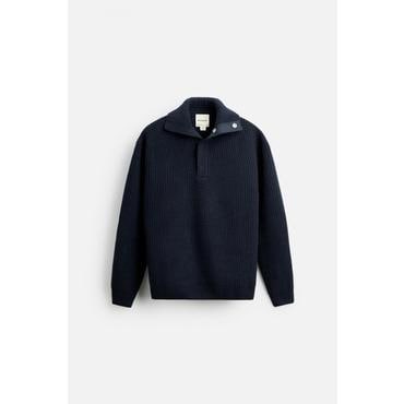 자라 울 캐시미어 니트 폴로 셔츠 X 나누시카 5755/365 NAVY BLUE