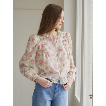 벰버 LACE TRIM PINTUCK BLOUSE_LIGHT BEIGE