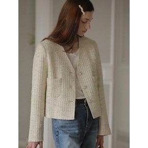 Collarless magical tweed jacket_Multi Ivory