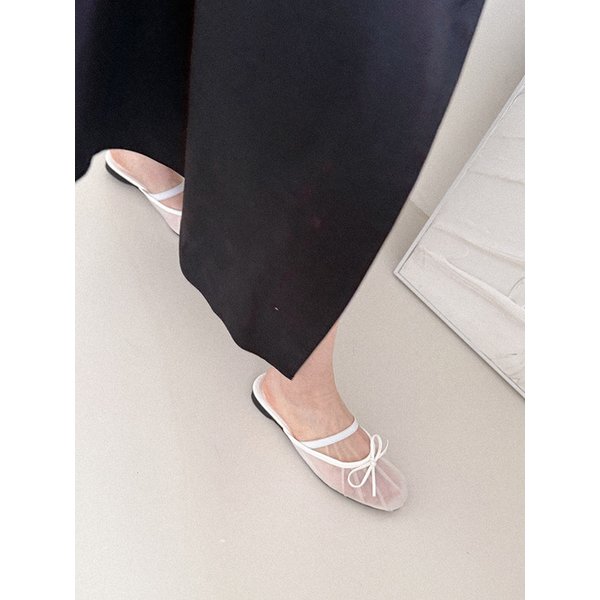 [리퍼브]me257 Dahlia Ribbon Mesh Flat Mule Slippers 달리아 리본 메쉬 슬리퍼 3color