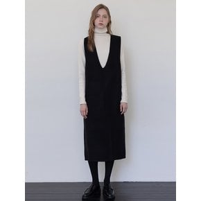 Sleeveless long knit dress _ Black