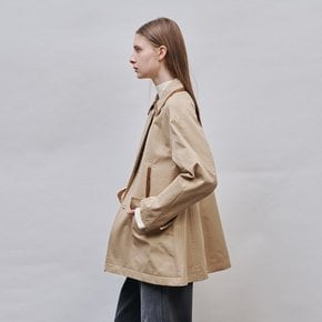 Leather Combo Half Trench_BEIGE