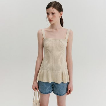 룩캐스트 베니 슬리브리스 플레어 니트 탑_크림 / BENNY SLEEVELESS FLARE KNIT TOP_CREAM