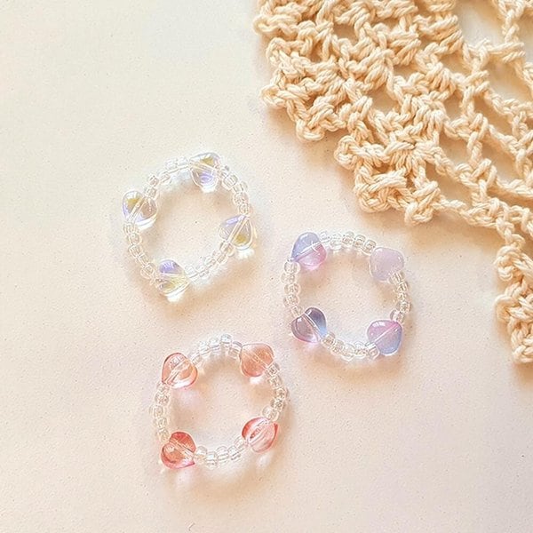 [옷자락] 여자 아크릴 비즈 투톤 하트 프리사이즈 반지