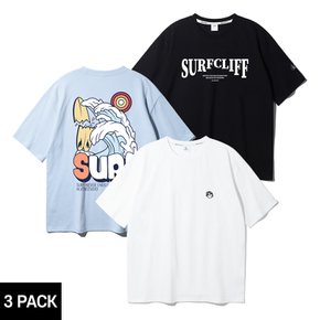 [3PACK] 앨빈클로 브로큰 보드 SURF CLIFF 물개 패치 오버핏 반팔티 3종 패키지