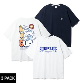 [3PACK] 앨빈클로 브로큰 보드 SURF CLIFF 물개 패치 오버핏 반팔티 3종 패키지