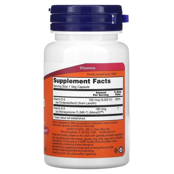 미국직구 NOW Foods 나우푸드 메가 K3 & MK7 5000IU/180mcg 60식물성캡슐