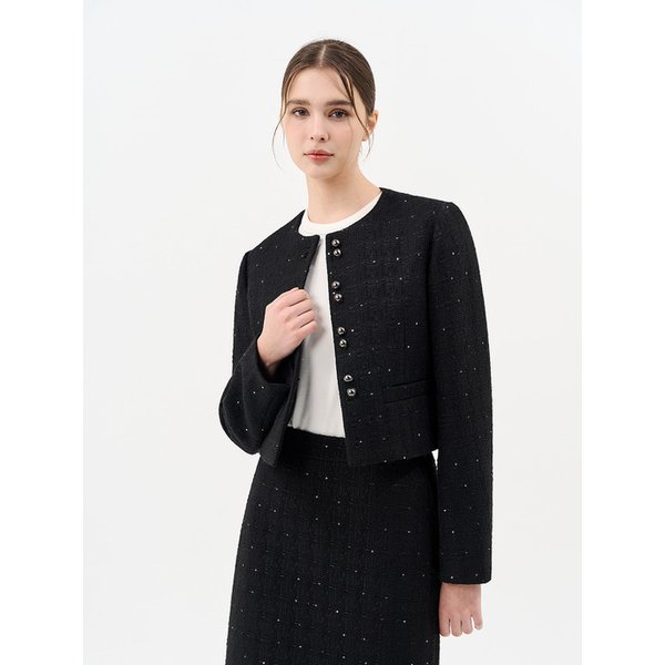 트위드 크롭 자켓_BLACK