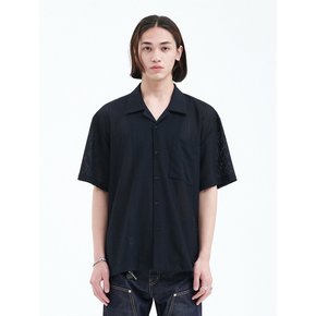 MESH OPEN COLLAR SHIRT BLACK