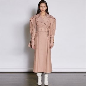 [쿠만] Indi pink structured design high waist belt trench coat