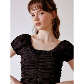 Puffy shirring blouse (black)