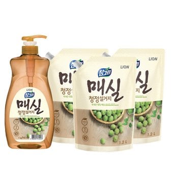  참그린 매실 청정설거지 용기1kg x1개 + 리필1kg(960ml) x3개