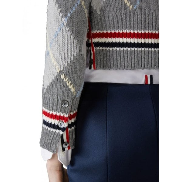 여성 니트웨어 ARGYLE 저지 인타르시아 SHRUNKEN V 넥 가디건  548012