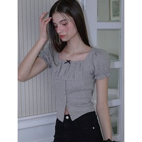 Puff Shirring Ribbon T-shirt [Gray]