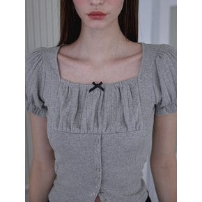 Puff Shirring Ribbon T-shirt [Gray]