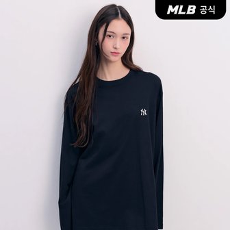 MLB [코리아공식]베이직 스몰로고 루즈핏 긴팔 티셔츠 NY (Black)