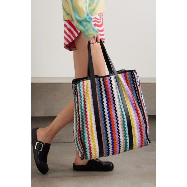 리베로 가죽 트리밍 스트라이프 코튼 테리 토트백 46376663162938165