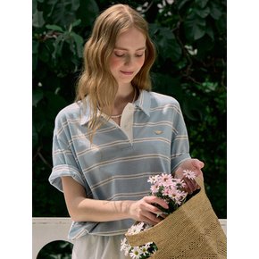 Multi Stripe Over-fit Collar T-shirt - Light Blue