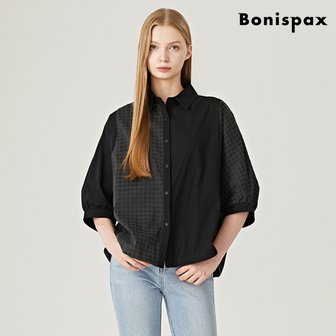 보니스팍스 카라 배색 버튼 밑단 스트링 7부 셔츠 (XO2BA026L0)