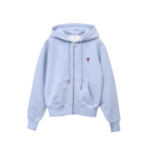 아미 (W) 하트로고 후드 집업 USW415.747 HEATHER CASHMERE BLUE