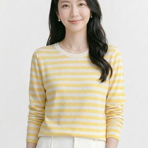 NK3607 캐주얼 단가라 얇은 라운드넥 긴팔 니트티