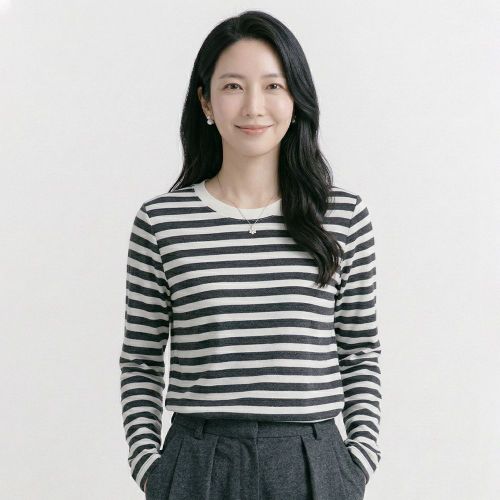 NK3607 캐주얼 단가라 얇은 라운드넥 긴팔 니트티
