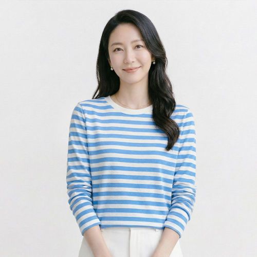 NK3607 캐주얼 단가라 얇은 라운드넥 긴팔 니트티