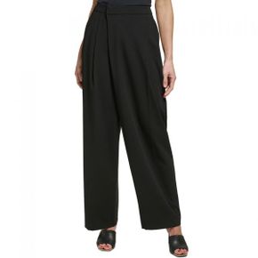 5326771 DKNY Petites Womens High-Rise Draped Wide Leg Pants