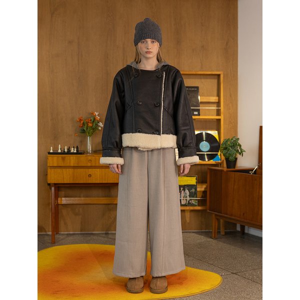 DD_Crew neck loose mustang coat_BLACK IVORY