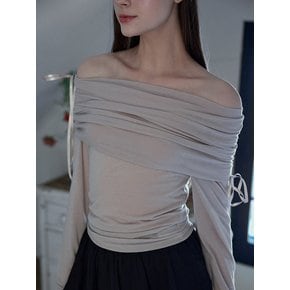 Ribbon Off Shoulder Long Sleeve [Beige]