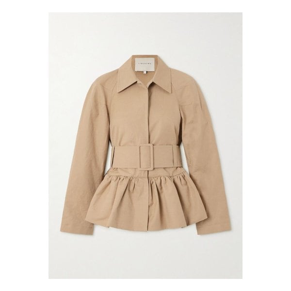 리베로 벨트 페플럼 코튼 혼방 캔버스 재킷 카멜 1647597358743066