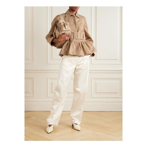 리베로 벨트 페플럼 코튼 혼방 캔버스 재킷 카멜 1647597358743066