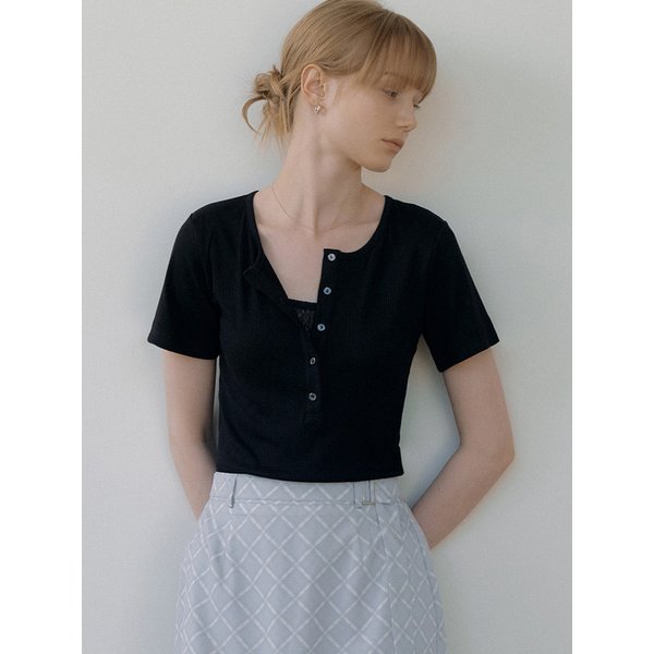 lace inner round-neck T-shirt (black) orc 6015