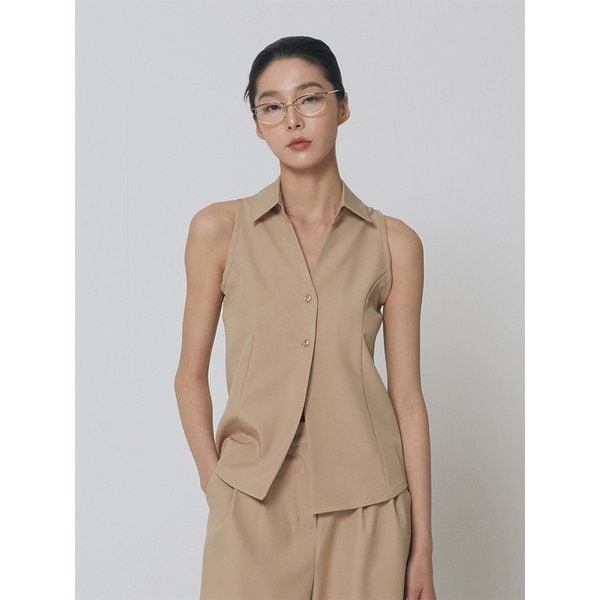 테일러드 슬리브리스 셔츠_베이지